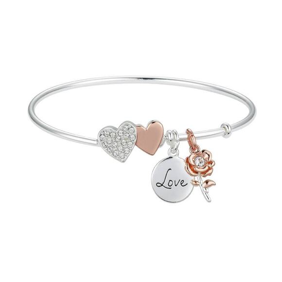 Nib- Brilliance Two-Tone "Love" Crystal Charm Bracelet - Picture 1 of 5